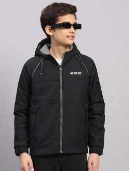 Monte Carlo - Boys Black Polyester Blend Solid/Plain Jacket