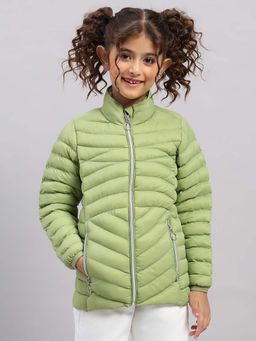 Monte Carlo - Girls Green Nylon Solid/Plain Puffer Jacket