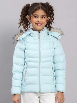 Monte Carlo - Girls Blue Nylon Self Design Puffer Jacket