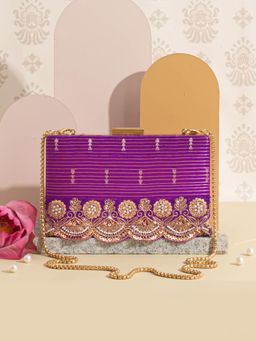 AMYRA - Tari Silk Box Clutch with Detachable Chain - Purple