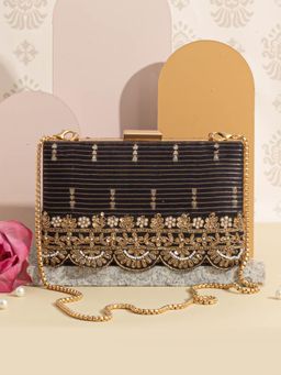 AMYRA - Tari Silk Box Clutch Detachable Chain - Black