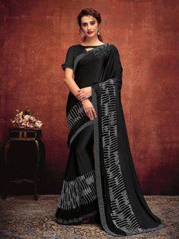 Odette - Black Lycra Fancy Value Addition Fabric Designer Saree with Unstitched Blouse