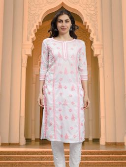 Seva Chikan - Hand Embroidered White Cotton Lucknowi Chikankari Kurta