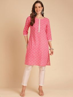 Rangita - Women Pink Rayon Printed Straight Knee Length Kurta