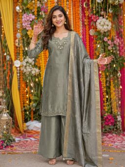 BERRYLICIOUS - Green Embroidered Regular Kurta Palazzo with Dupatta