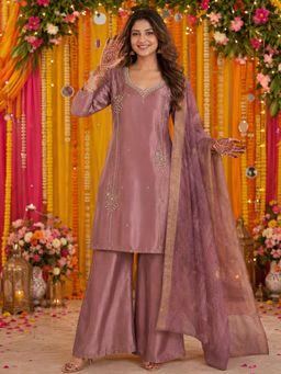 BERRYLICIOUS - Lavender Embroidered Regular Kurti Palazzo with Dupatta