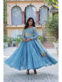 Wedani - Aqua Embroidered Regular Anarkali Kurta Pant with Dupatta