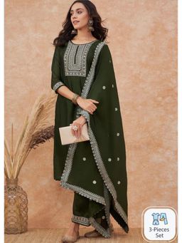 Wedani - Green Embroidered Regular Kurta Pant with Dupatta