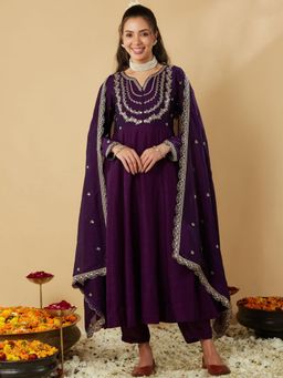 Wedani - Purple Embroidered Regular Anarkali Kurta Pant with Dupatta