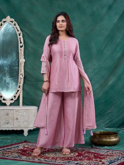 Wedani - Pink Embroidered Regularkurta Palazzo with Dupatta