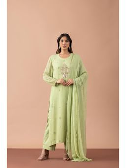 Fibre world - Green Embroidered Regular Kurta Pant with Dupatta