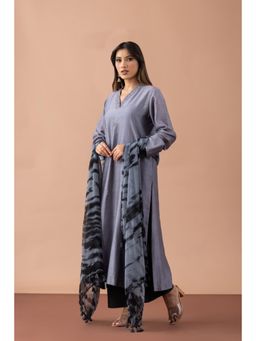 Fibre world - Grey Embroidered Regular Kurta Pant with Dupatta