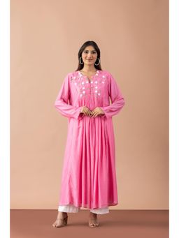 Fibre world - Pink Embroidered Regular Anarkali Kurta & Pant