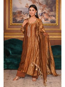 Fibre world - Gold Embellished/Sequined Regular Kurta Pant with Dupatta