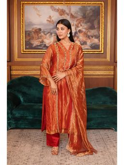 Fibre world - Rust Embellished/Sequined Regular Kurta Pant with Dupatta