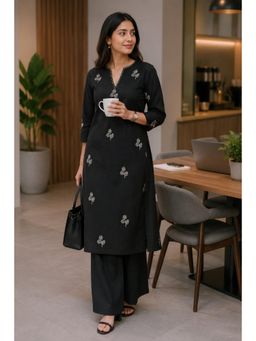 Indi Inside - Black Floral Regular Kurta & Pant
