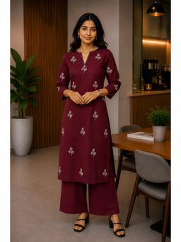 Indi Inside - Maroon Floral Regular Kurta & Pant