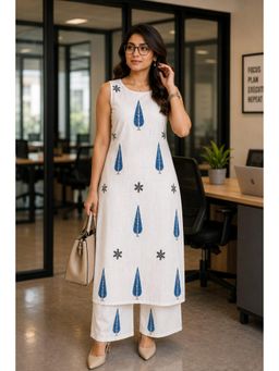 Indi Inside - White Printed Regular Kurta & Pant