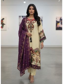 PIRRA DESIGN - Cream Printed Regular Kurta Pant with Dupatta