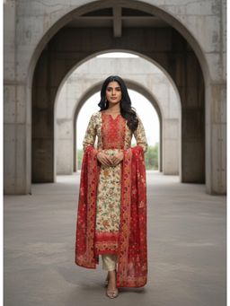 PIRRA DESIGN - Beige Floral Regular Kurta Pant with Dupatta