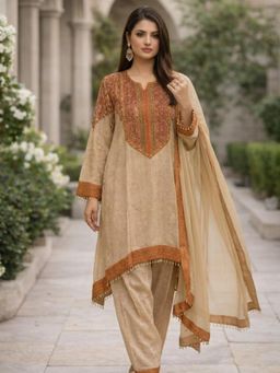 PIRRA DESIGN - Beige Floral Regular Kurta Pant with Dupatta