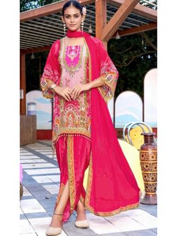 PIRRA DESIGN - Pink Floral Regular Kurti Dhoti with Dupatta