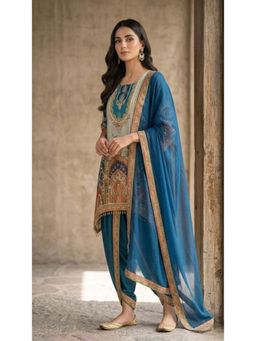 PIRRA DESIGN - Blue Floral Regular Kurti Dhoti with Dupatta