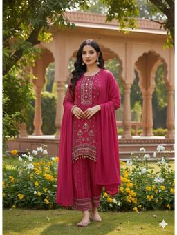 PIRRA DESIGN - Pink Floral Regular Kurta Pant with Dupatta