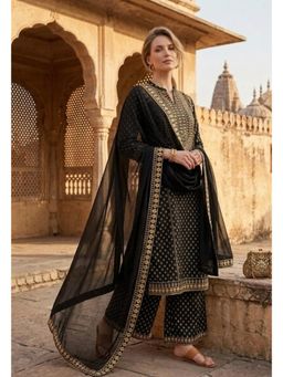 PIRRA DESIGN - Black Floral Regular Kurta Pant with Dupatta