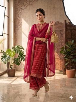 PIRRA DESIGN - Red Floral Regular Kurta Pant with Dupatta