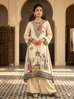 PIRRA DESIGN - Beige Floral Regular Kurta Pant with Dupatta