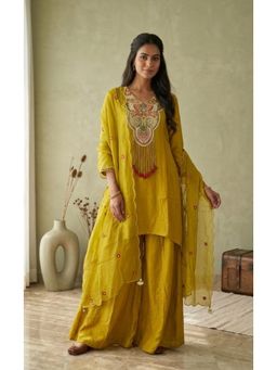 PIRRA DESIGN - Green Embroidered Regular Kurti Palazzo with Dupatta