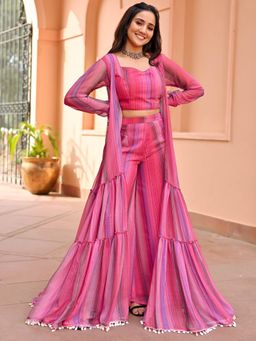 Lavanya The Label - Pink Stripes Comfortable Top & Palazzo & Jacket