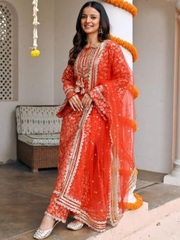 Lavanya The Label - Red Embroidered Comfortable Kurta Pant with Dupatta