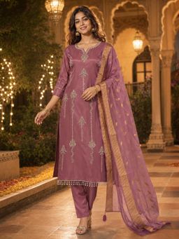BERRYLICIOUS - Pink Embroidered Regular Kurta Pant with Dupatta