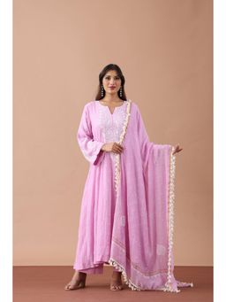 Fibre world - Lavender Embroidered Regular Anarkali Kurta Pant with Dupatta