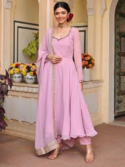 Lavanya The Label - Lavender Solid/Plain Regular Anarkali Kurta Pant with Dupatta