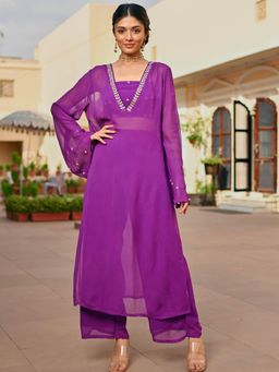Lavanya The Label - Purple Solid/Plain Comfortable Inner Top & Kurta with Pant