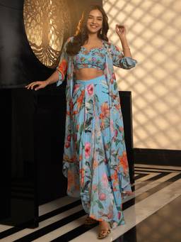 Lavanya The Label - Black Floral Relaxed Top Skirt with Shrug
