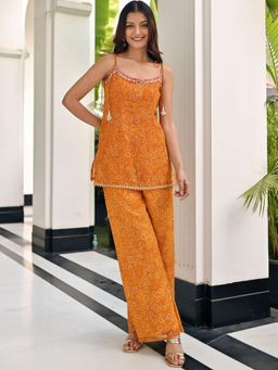 Lavanya The Label - Mustard Floral Relaxed Top Pant with Dupatta