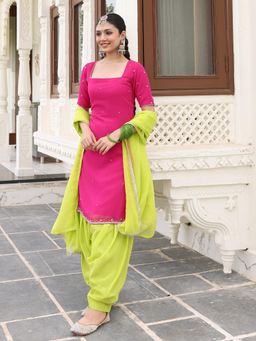 Lavanya The Label - Pink Solid/Plain Regular Kurta Salwar with Dupatta