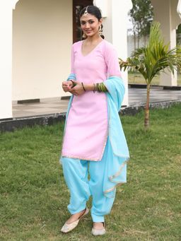Lavanya The Label - Blue Solid/Plain Regular Kurta Salwar with Dupatta