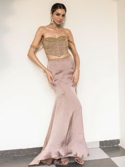 Lavanya The Label - Bronze Embroidered Relaxed Top & Lehenga