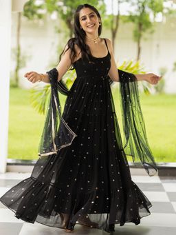 Lavanya The Label - Black Embroidered Relaxed Anarkali Kurta Pant with Dupatta