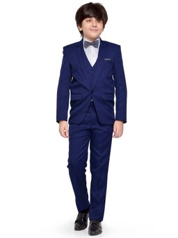 Jeetethnics - Boys Navy Coat Suit With Waistcoat Shirt And Trousers (Set of 5)