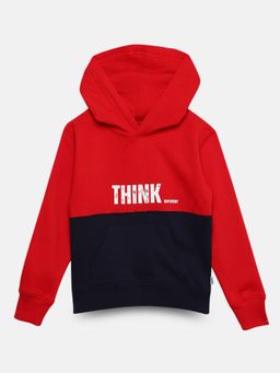 mackly - Boys Red Colorblock Hooded Sweatshirt Red & Black