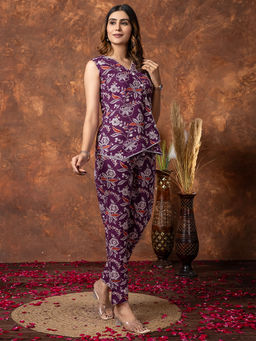 WEAVLLITE - Women Purple Floral Co-Ord (Set of 2)