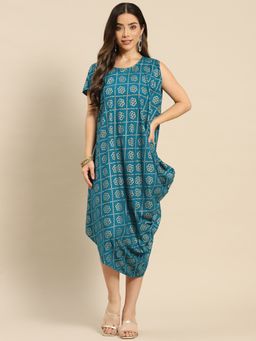Mabish By Sonal Jain - Turquoise One Side Cowl Asymmetric Dress