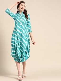 Mabish By Sonal Jain - Turquoise Front Cowl Midi Dress