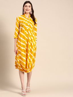 Mabish By Sonal Jain - Yellow Front Cowl Midi Dress